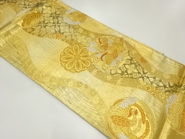 立涌に花蝶模様織出し袋帯